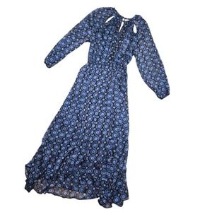 MISA Los Angeles Emelle Maxi Dress S Blue Quill Valencia Tile NWT Boho Long Slee